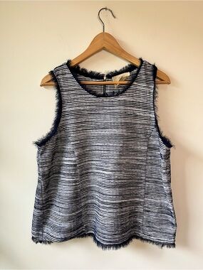 Vanessa Virginia Anthropologie Striped Navy & White Tank With Frayed Trim - XL